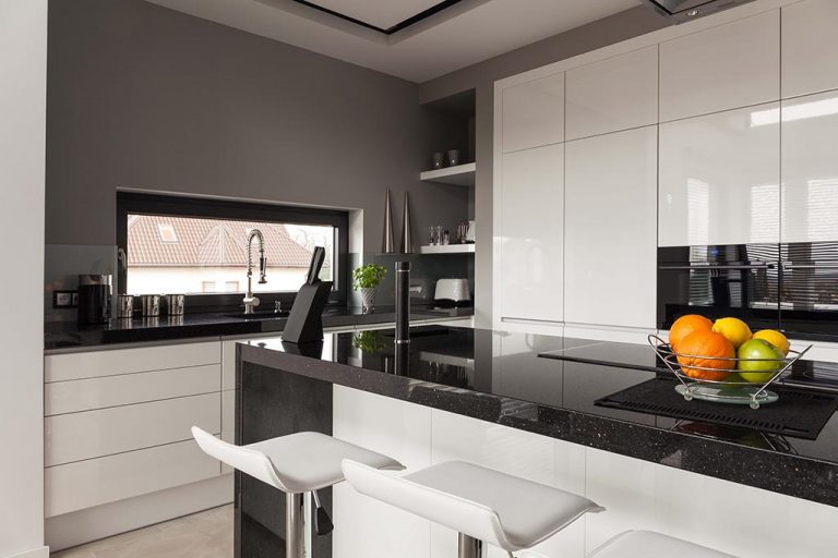 Picture of black and white kitchen design