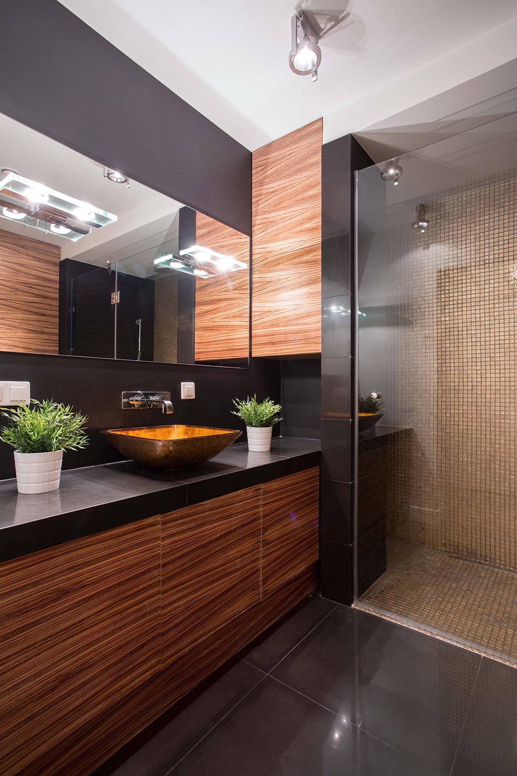 Picture of black and brown bathroom design